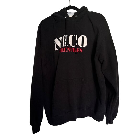 Champion XL Black Hoodie With "Nico Trenches" Print Drawstring Hood & Front Pock - Picture 2 of 7